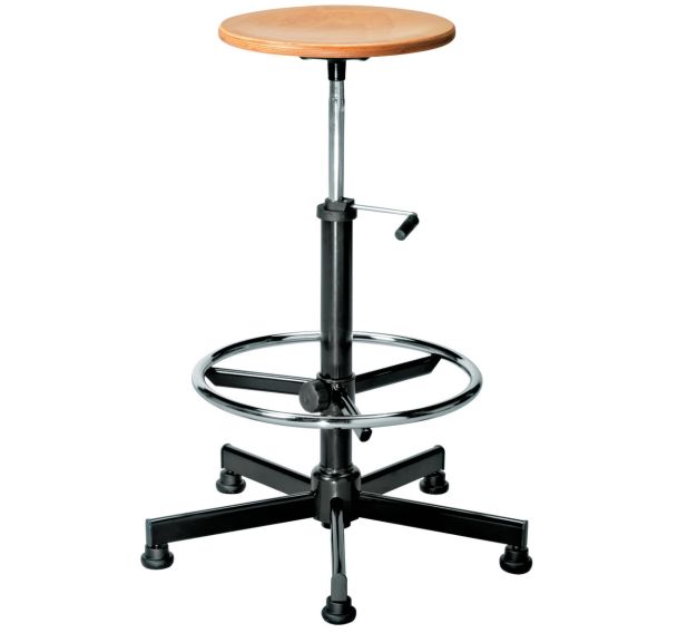 Tabouret bois repose pieds / patins assise hauteur 68 à 83 cm