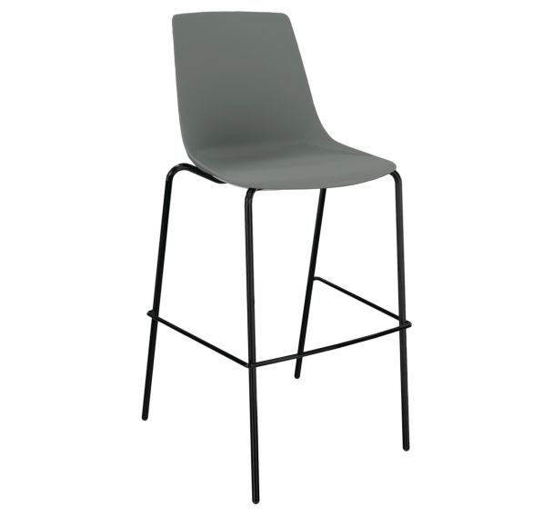 Tabouret haut coque Ara Gris moyen pied métal noir