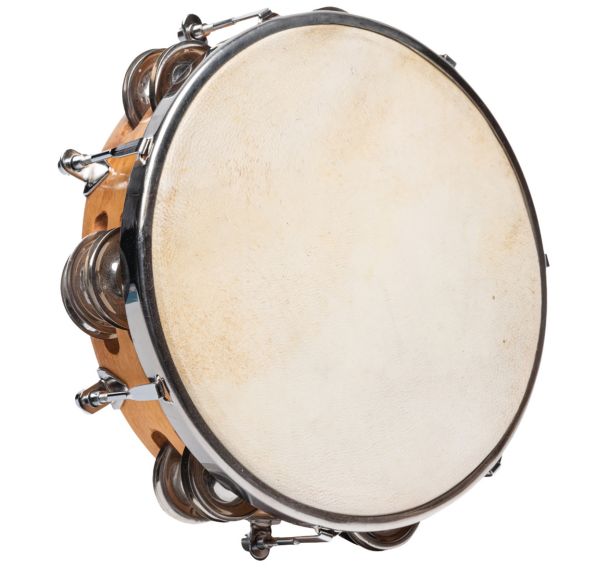 Tambourin peau naturelle 20 cm + cymbalettes-Fuzeau