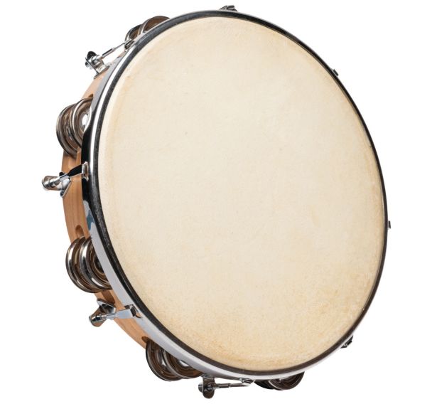 Tambourin peau naturelle 25 cm + 14 cymb-Fuzeau