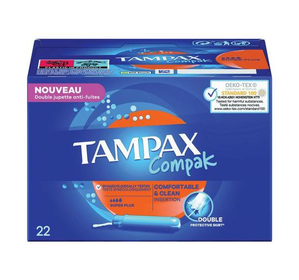 Tampon Compak Super Plus - Boîte de 22 - Tampax - Lot de 8