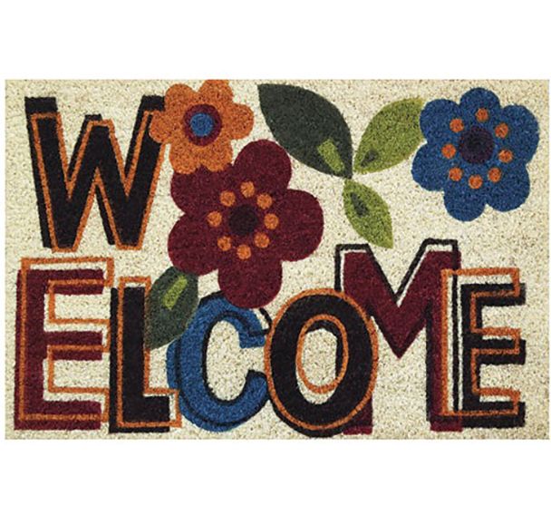 Tapis coco blanchi/pvc 40x60cm welcome fleur