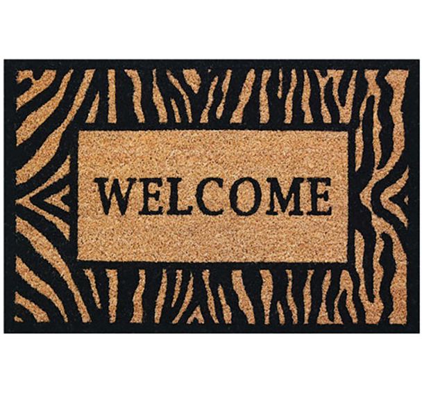 Tapis coco naturel 40x60 cm épaisseur 15 mm welcome zèbre