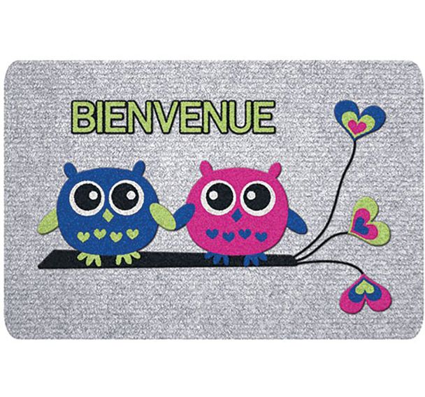 Tapis greyflock chouettes bienvenue 40x60cm