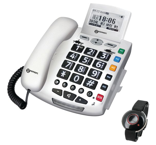 Téléphone filaire Serenities avec télécommande d'appel d'urgence SOS Geemarc