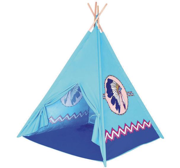 Tente toile polyester motif Indian bleue