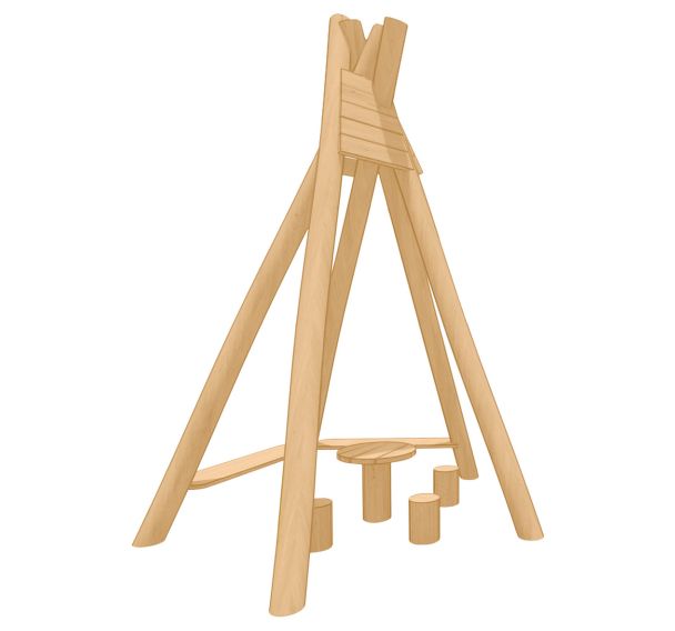 Tepee 5 faces avec table robinier scellement direct