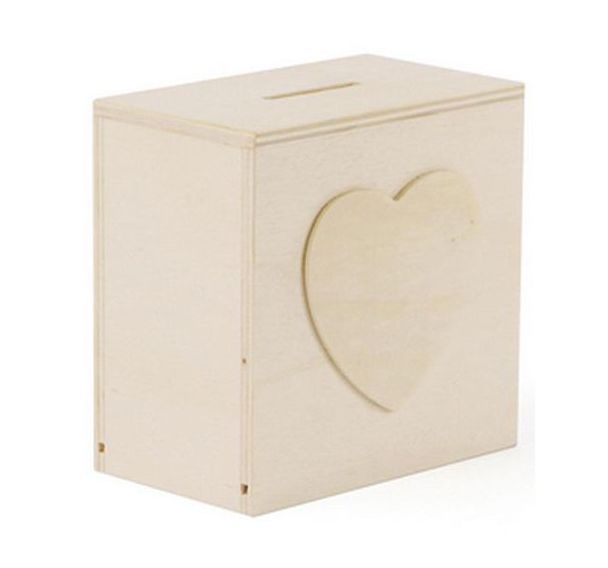 Tirelire motif cœur en bois à décorer 100x100x60mm