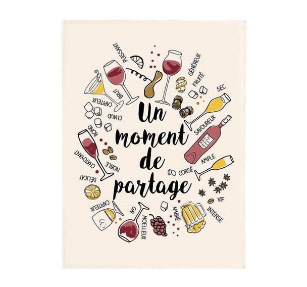 Torchon 100% coton message multicore le partage - 50x70cm