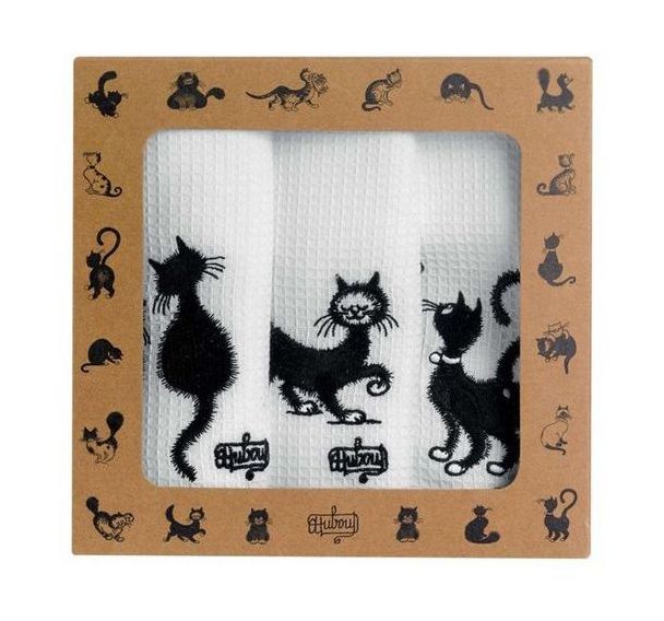 Torchons Dubout Les Chats brodé- 40x60 cm - Lot de 18