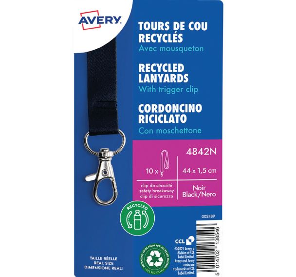 Tour de cou badge recyclé avec mousqueton - Avery
