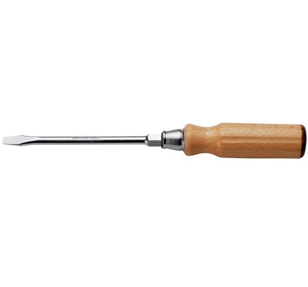 Tournevis manche bois pour vis à fente - lame forgée avec 6 pans