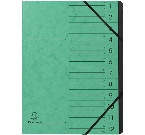 Trieur agrafé à 12 compartiments assorti - Lot de 8 - Exacompta