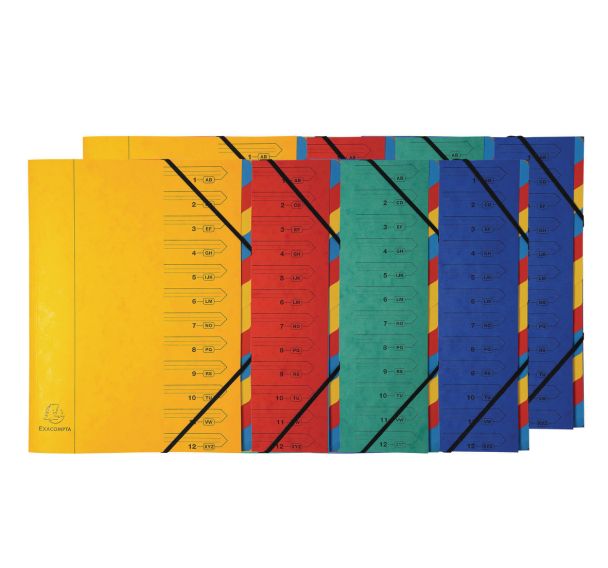 Trieur agrafé élastique 12 compartiments - Coloris assortis - Lot de 8