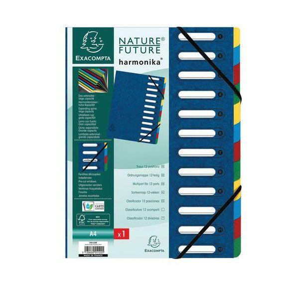Trieur harmonika® à fenêtres avec élastique 12 compartiments