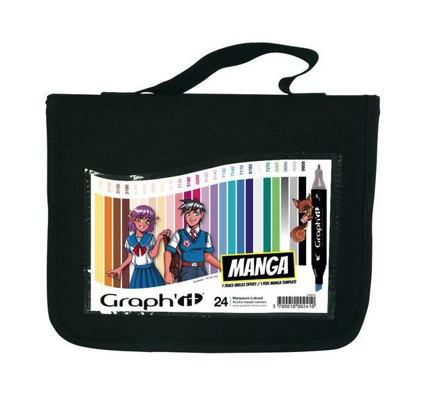 Trousse 24 marqueurs à l'alcool Graph'it double pointe en couleurs assorties