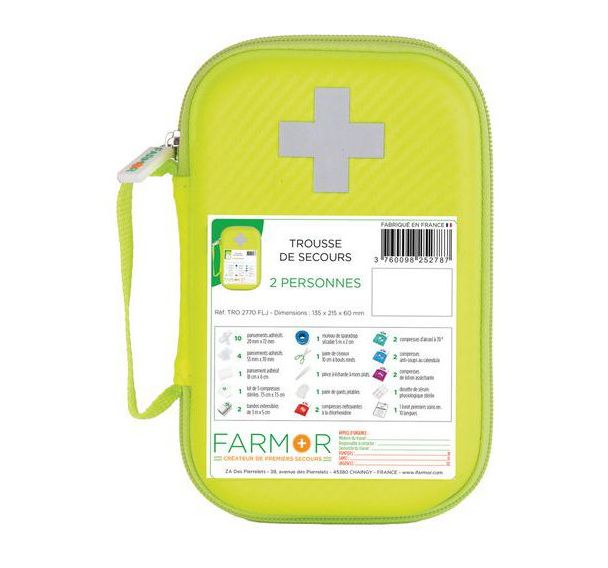 Trousse de secours 2 personnes PU Jaune Fluo