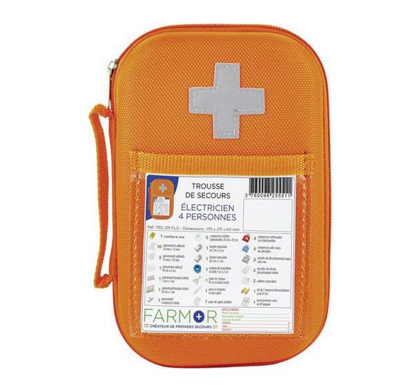 Trousse de secours Électricien 4 personnes en PU Orange Fluo