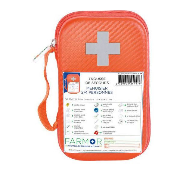 Trousse de secours Menuisier 2/4 personnes en PU Orange Fluo