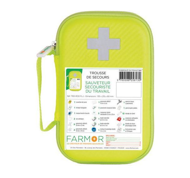 Trousse de secours S.S.T en PU Jaune Fluo