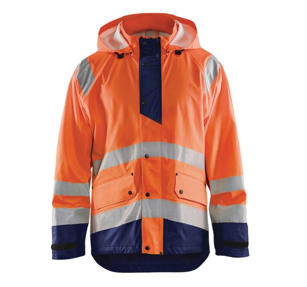 Veste de pluie haute visibilité niv.1 orange fluo/marine, bas réglable