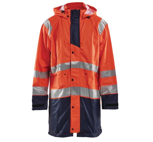 Veste de pluie haute visibilité niveau 1 orange fluorescent/marine