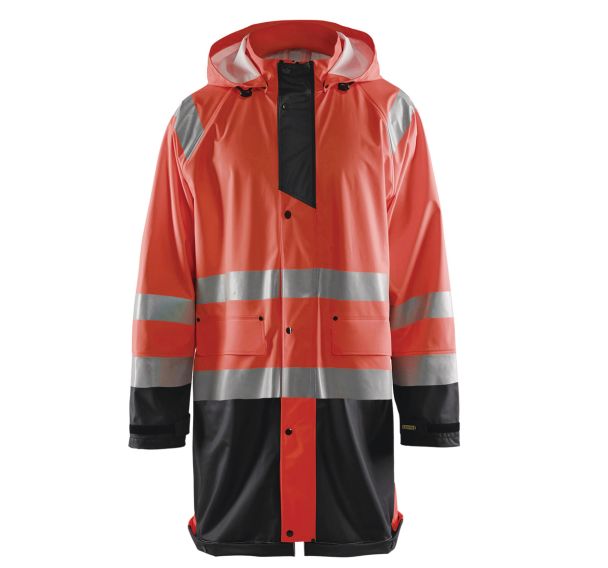 Veste de pluie haute visibilité niveau 1 rouge fluorescent/noir