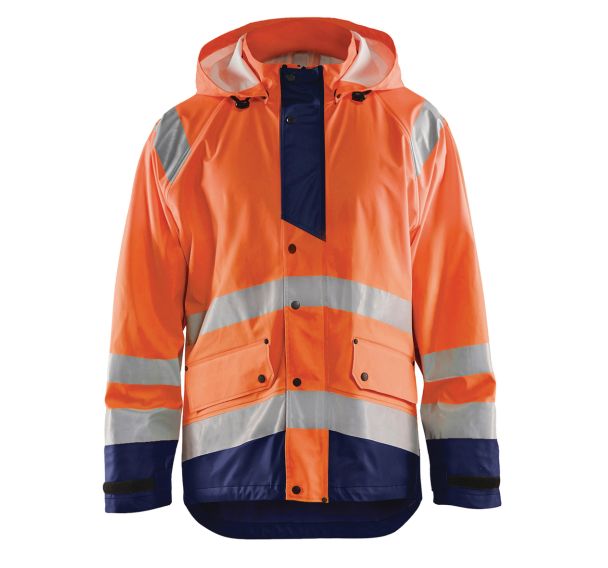 Veste de pluie haute visibilité niveau 3 orange fluorescent/marine