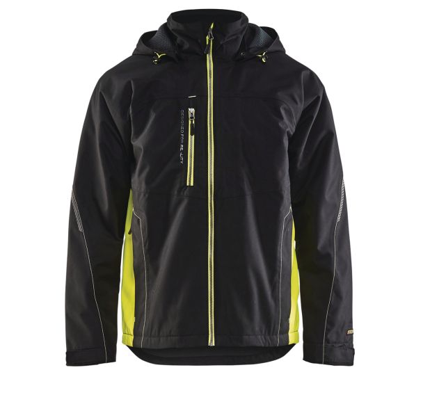 Veste hardshell noir/jaune fluorescent, doublure polyester
