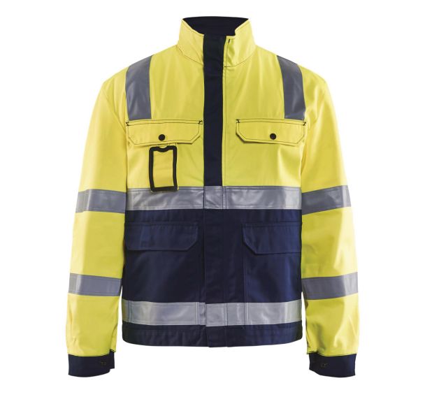 Veste haute visibilité jaune fluorescent/marine avec soufflet