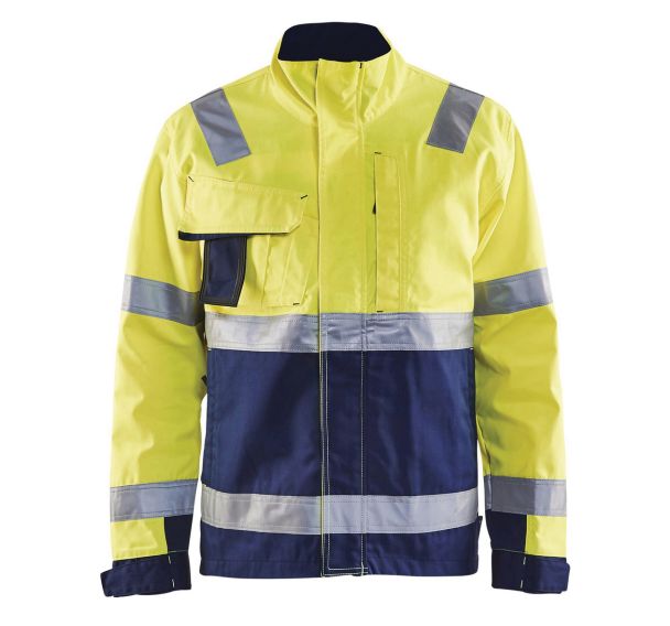 Veste haute visibilité jaune fluorescent/marine col haut