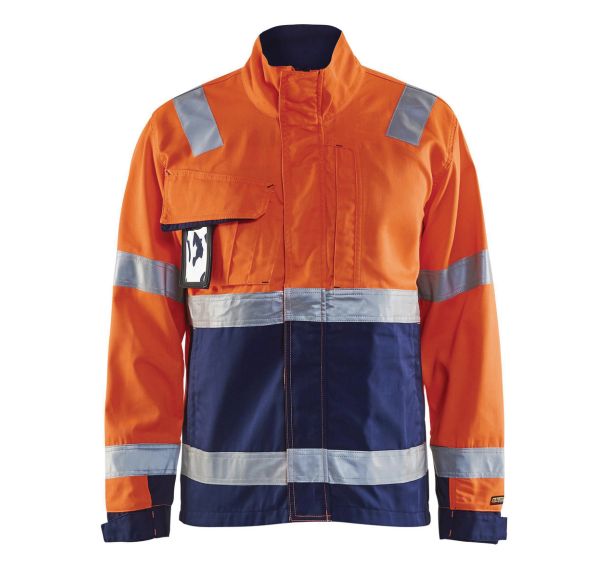 Veste haute visibilité orange fluorescent/marine col haut