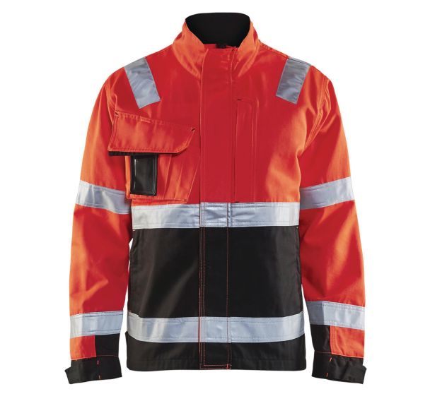 Veste haute visibilité rouge fluorescent/noir avec soufflet
