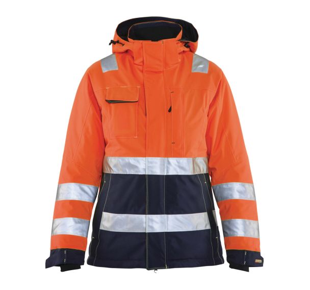 Veste hiver haute visibilité femme orange fluorescent/marine