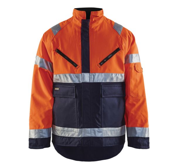 Veste hiver haute visibilité polyester orange fluo/marine, respirant