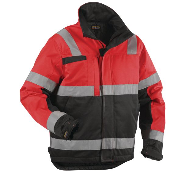 Veste hiver haute visibilité rouge fluorescent/noir, résistant