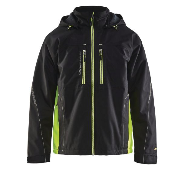 Veste hiver technique noir/jaune fluorescent, respirant étanche