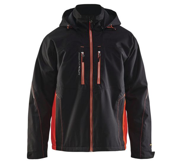 Veste hiver technique noir/rouge fluorescent, respirant étanche