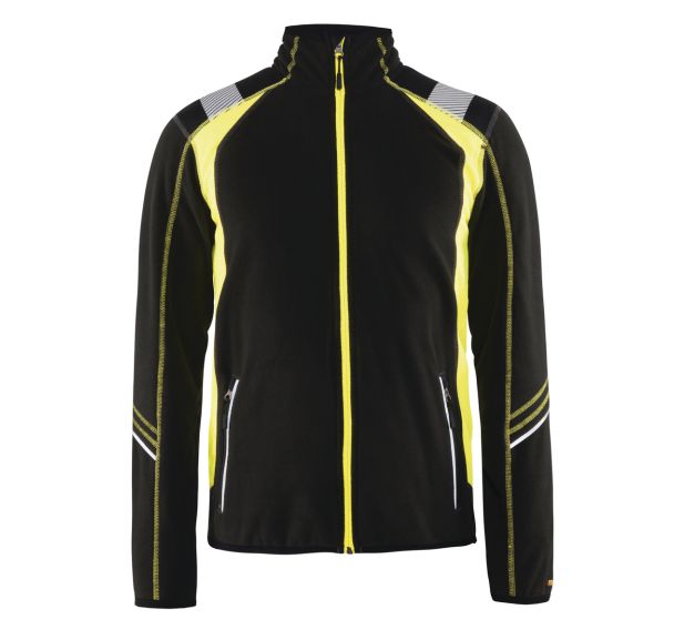Veste micropolaire noir/jaune fluorescent bandes réfléchissantes