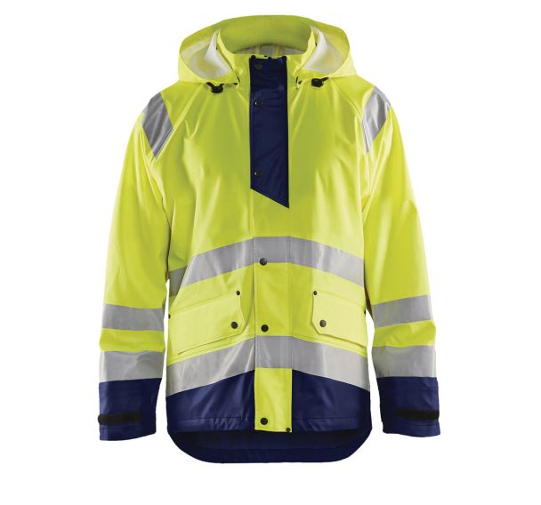 Veste pluie haute visibilité niveau 1 jaune fluo/marine, bas réglable