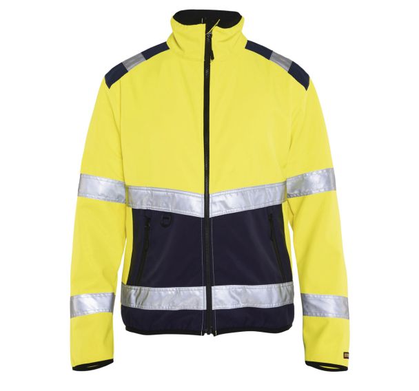 Veste softshell haute visibilité jaune fluorescent/marine, col haut