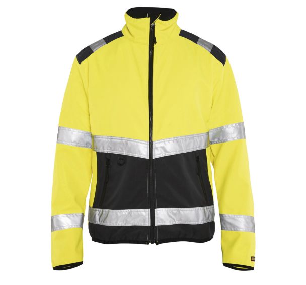 Veste softshell haute visibilité jaune fluorescent/noir, col haut