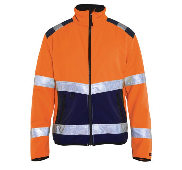 Veste softshell haute visibilité orange fluorescent/marine, col haut