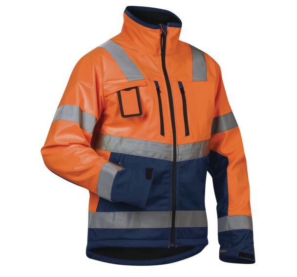 Veste softshell haute visibilité orange fluorescent/marine étanche