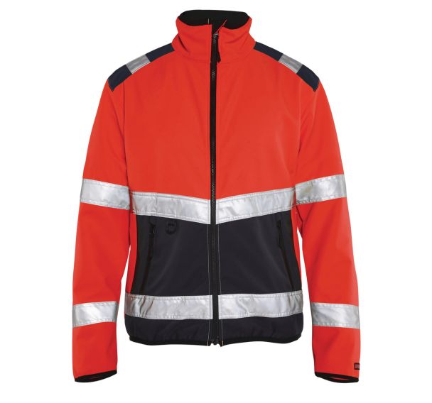 Veste softshell haute visibilité rouge fluorescent/noir, col haut