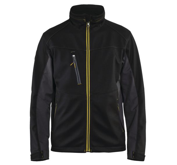 Veste softshell noir/jaune fluorescent, col molletonné