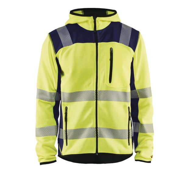 Veste tricotée à capuche haute visibilité jaune fluorescent/marine