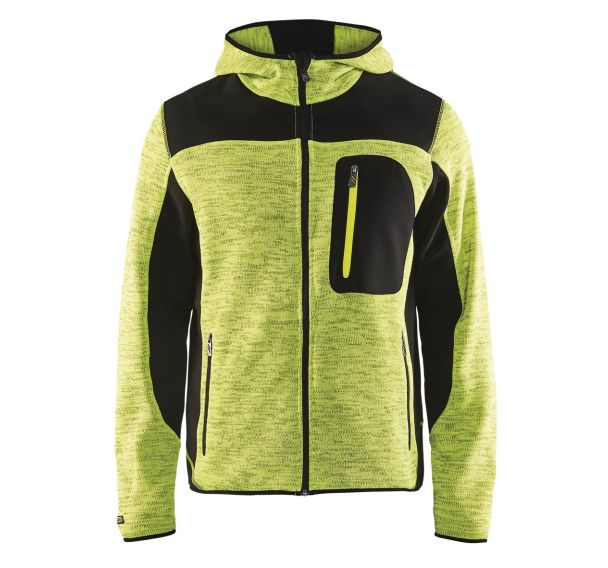 Veste tricotée à capuche jaune fluorescent/noir