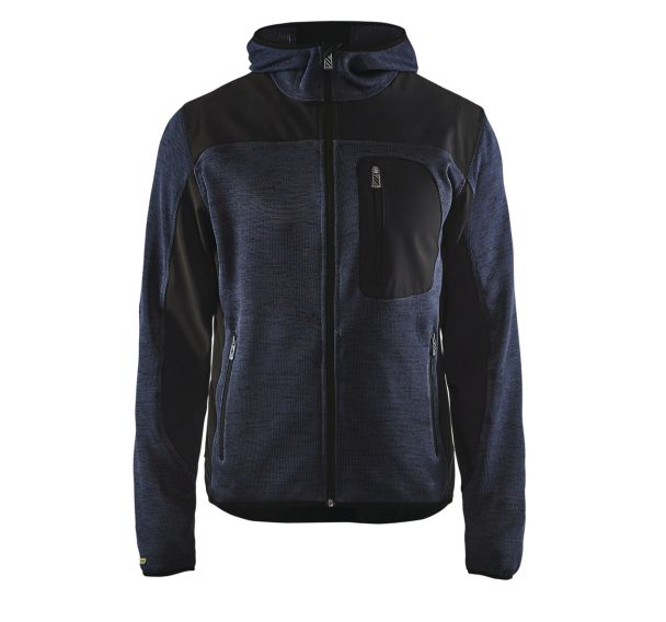 Veste tricotée à capuche marine foncé/noir