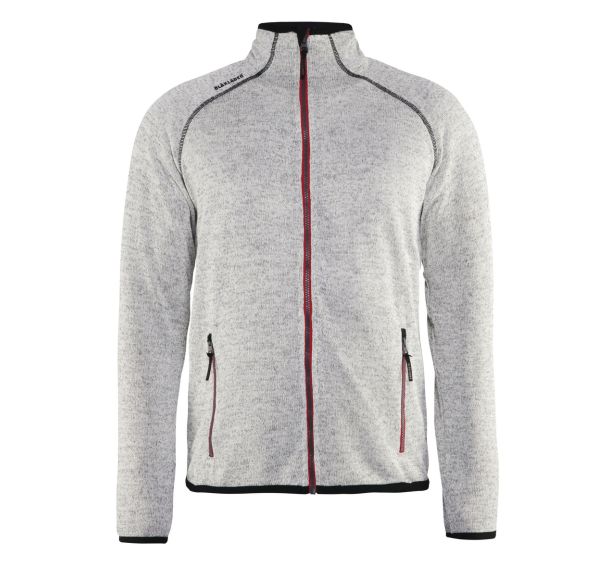 Veste tricotée gris chiné/rouge